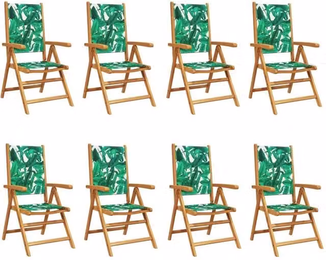 Berkfield Home Set of 8 Reclining Garden Chairs in Green Fabric and Acacia Wood