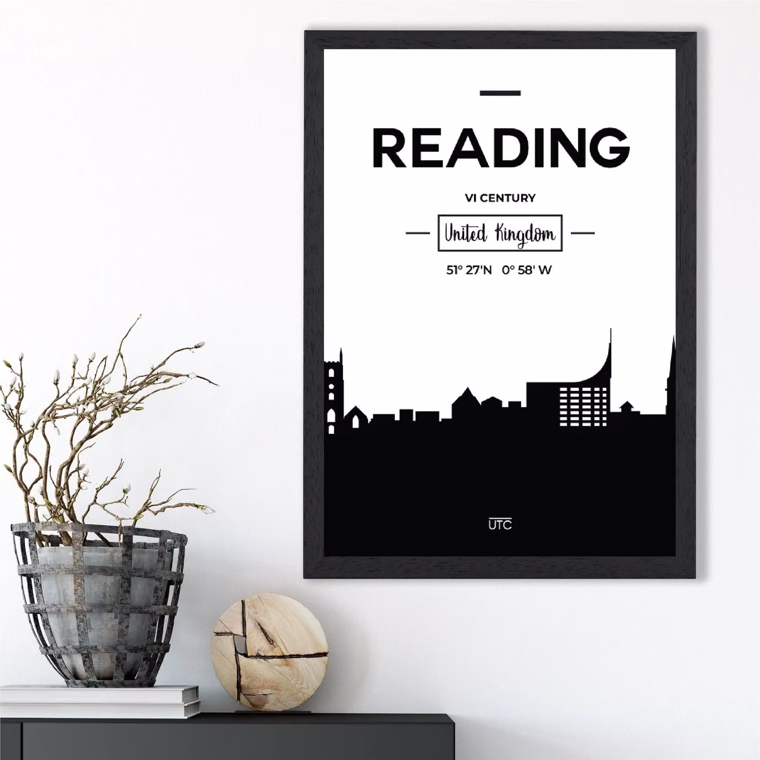 ARTZE Black and White City Skyline Framed Print, A2 Size – 2
