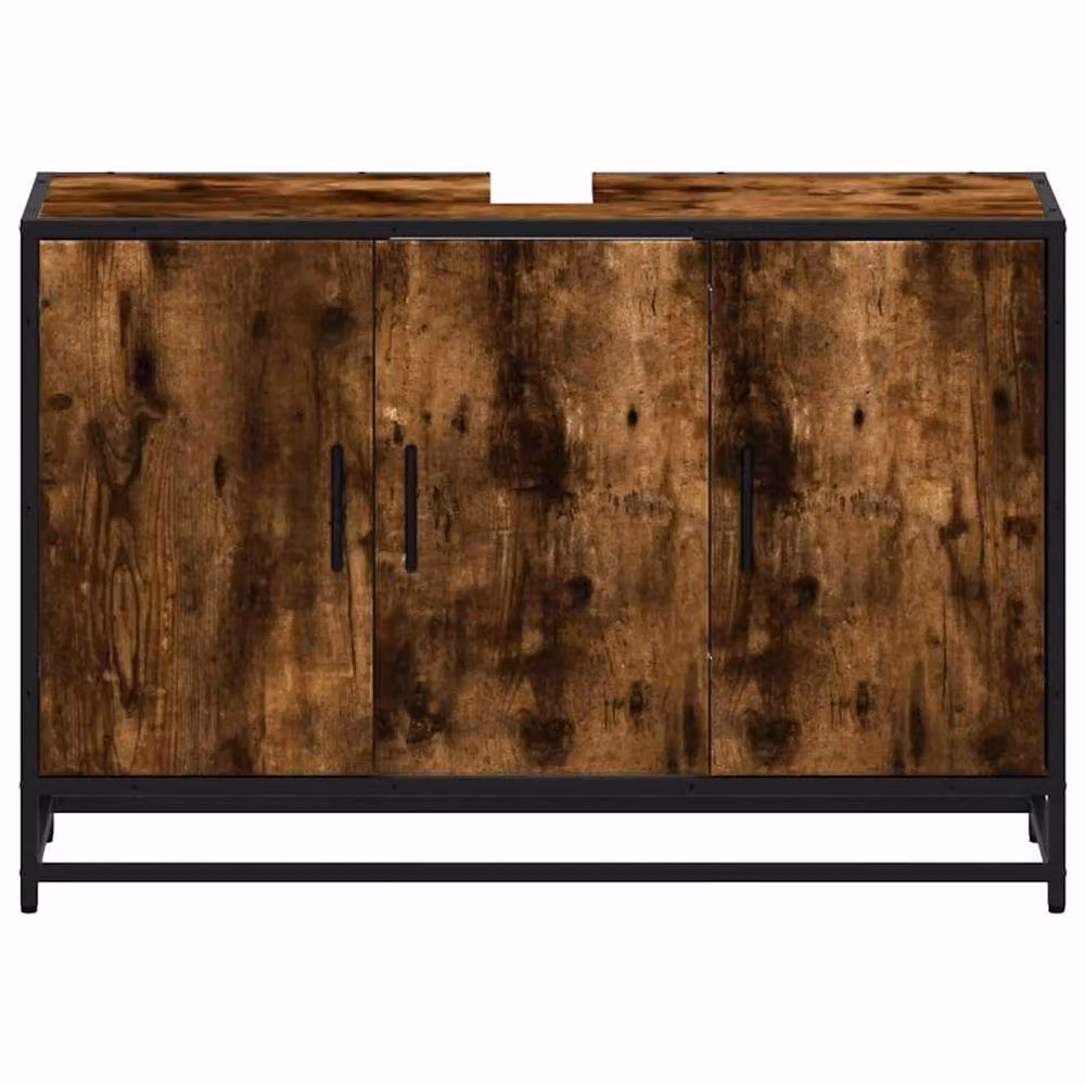 Berkfield Home Smoked Oak Bathroom Sink Cabinet, Brown, W/D/H: 90 x 33 x 60 cm – 4