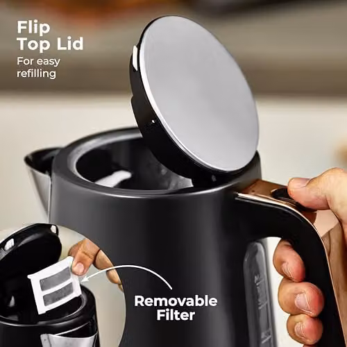 Tower Cavaletto 1.7L Jug Kettle in Black and Gold with Stainless Steel Body and Limescale Filter – 8