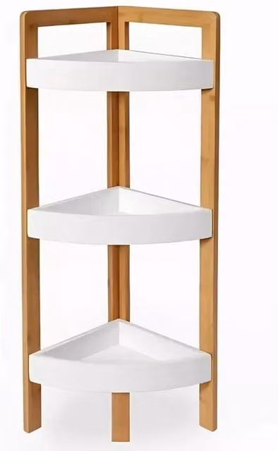 EONLION 3 Tier White Wooden Freestanding Corner Shelf Storage Unit