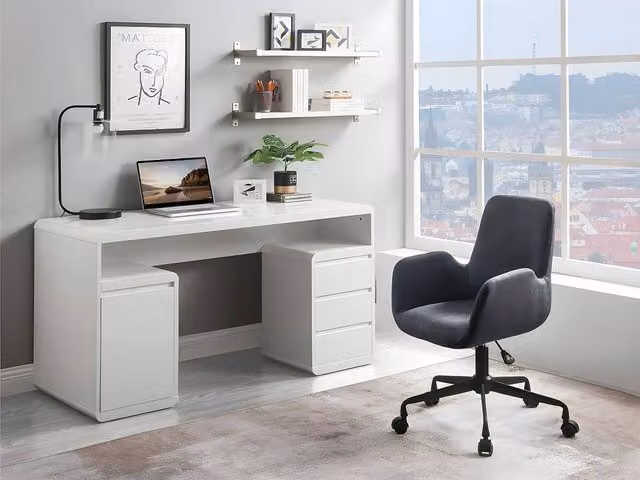 Vente-unique Modern White Lacquered MDF Desk With Storage W/D/H: 140 x 60 x 76 cm – 1