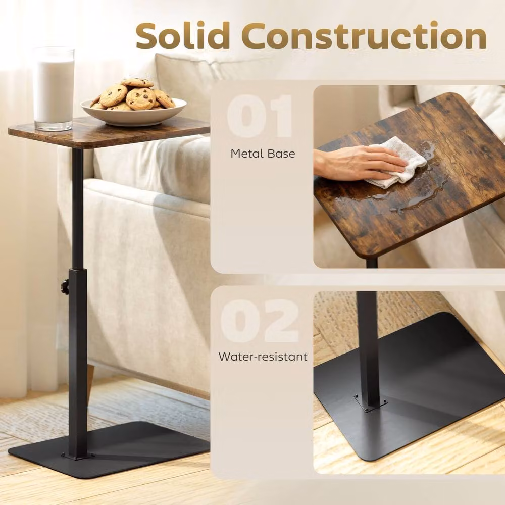 Wyld Haus Falava C Shaped Side Table in Rustic Brown with Adjustable Metal Frame – 5