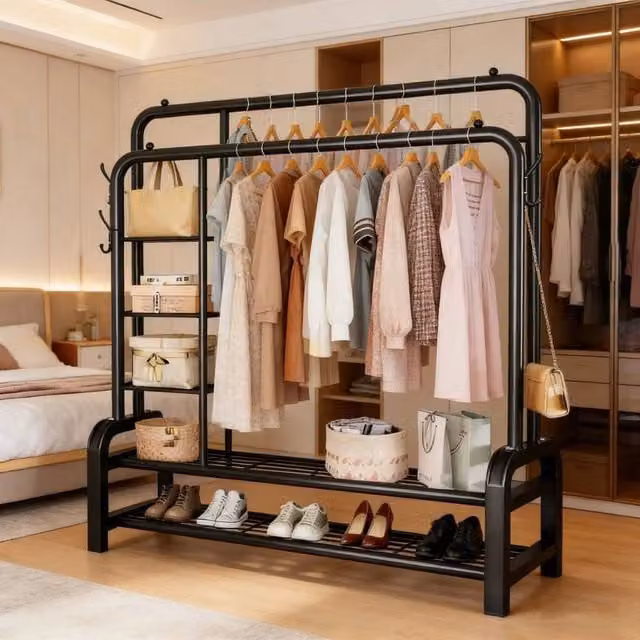 PAWNORA Matt Black Metal Clothes Rail with 120kg Load Capacity