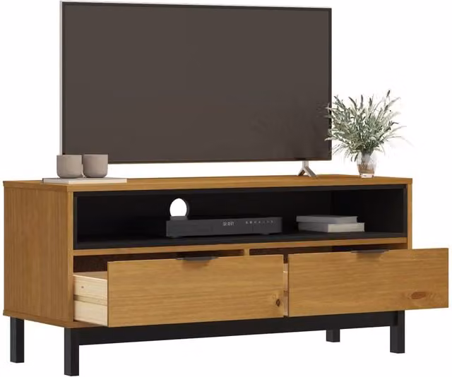 Berkfield Home FLAM TV Cabinet in Brown Solid Pine Wood W/D/H: 110 x 40 x 50 cm