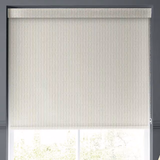 Emily Bond Oscar Stripe Translucent Made to Measure Roller Blind in Pebble Grey and Beige