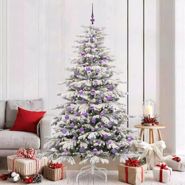 Berkfield Home Artificial Hinged Christmas Tree in White, Height: 210 cm
