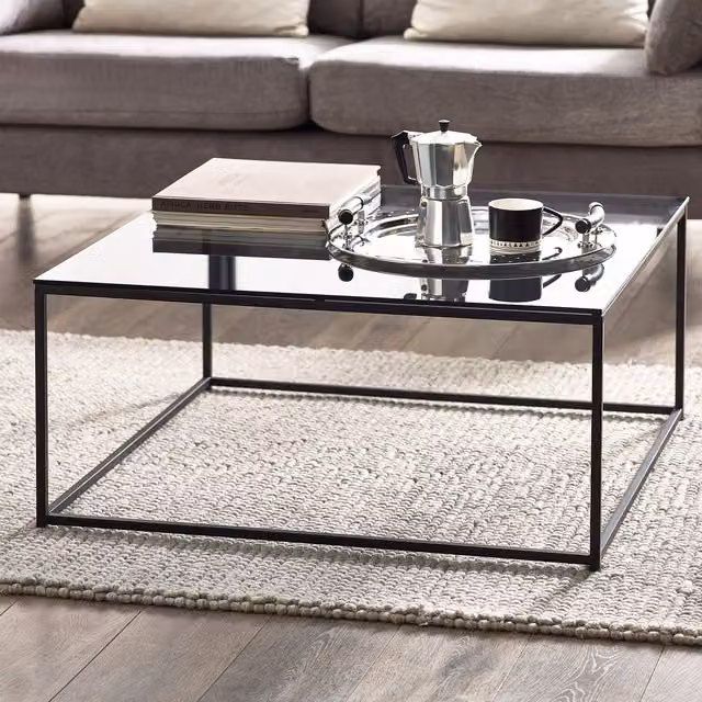Julian Bowen Chicago Square Minimalist Glass Coffee Table in Black