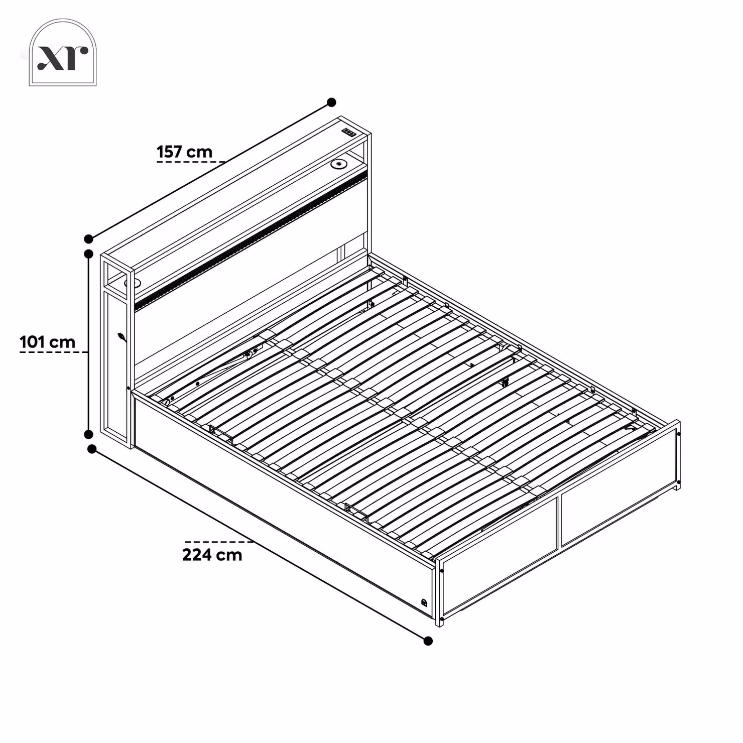 X Rocker Denver Double Ottoman Bed Frame with RGB LED Lighting and Wireless Charging in Oak and Black, W/D/H: 140 x 200 x 137.16 cm – 4