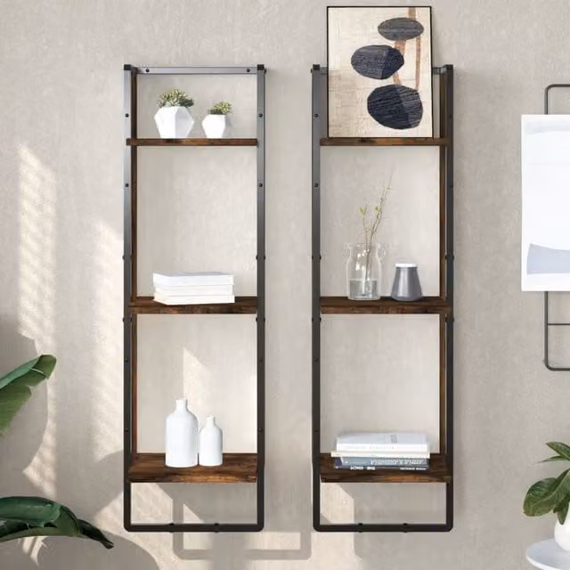 Berkfield Home 3-Tier Wall Mounted Shelf in Smoked Oak Brown, W/D/H: 30 x 25 x 100 cm