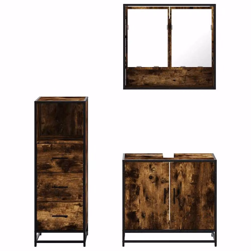 Berkfield Home 3 Piece Industrial Bathroom Furniture Set in Brown Smoked Oak – 5