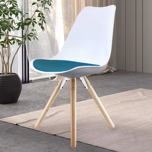 Fusion Living Soho Dining Chair in Blue and White with Wood Legs
