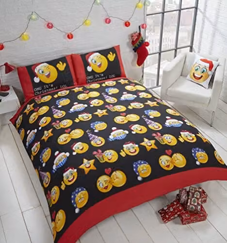 Rapport Home Christmas Icons Reversible Duvet Cover and Pillowcase Set in Black and White, W: 230 cm, H: 220 cm, L: 180 x 200 cm