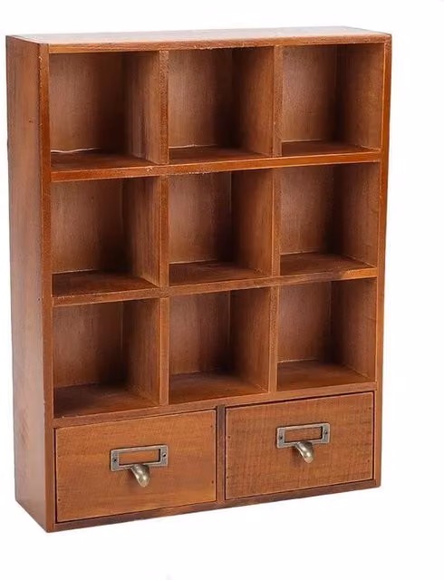 KORVIXA Vintage Brown Wood Jewelry Organizer Cabinet with Divider Compartments, W/D/H: 100 x 100 x 8 cm