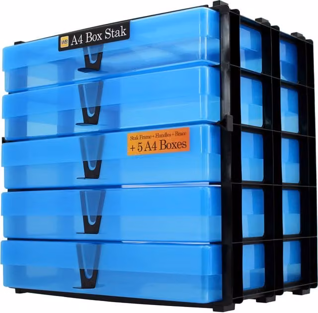 WestonBoxes Stackable A4 Craft Storage Unit with Handles, Blue