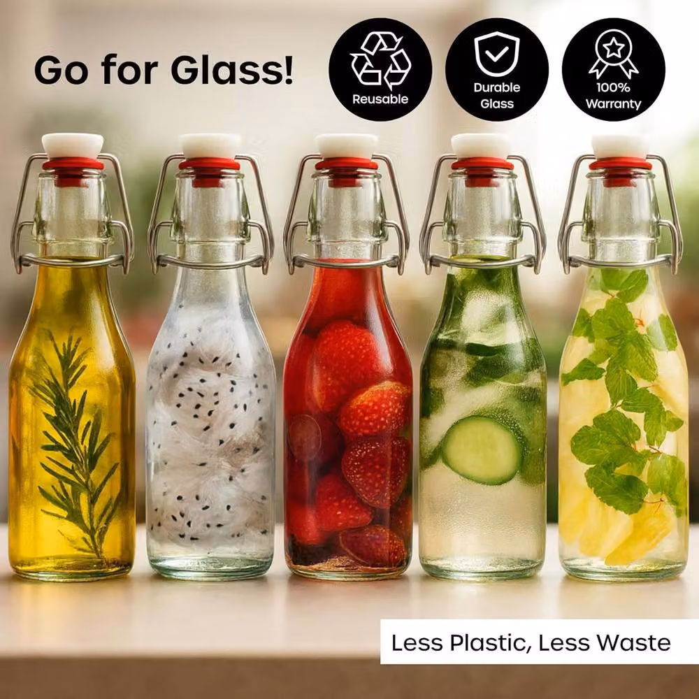 Volila 6 Pack Clear Glass Bottles with Clip Stoppers, 500ml each – 5
