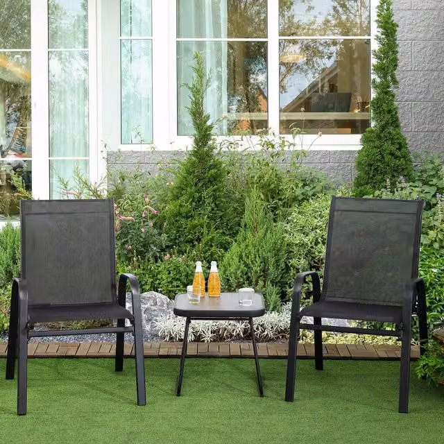 Outsunny Modern Black Metal Outdoor Bistro Set with Breathable Mesh Fabric