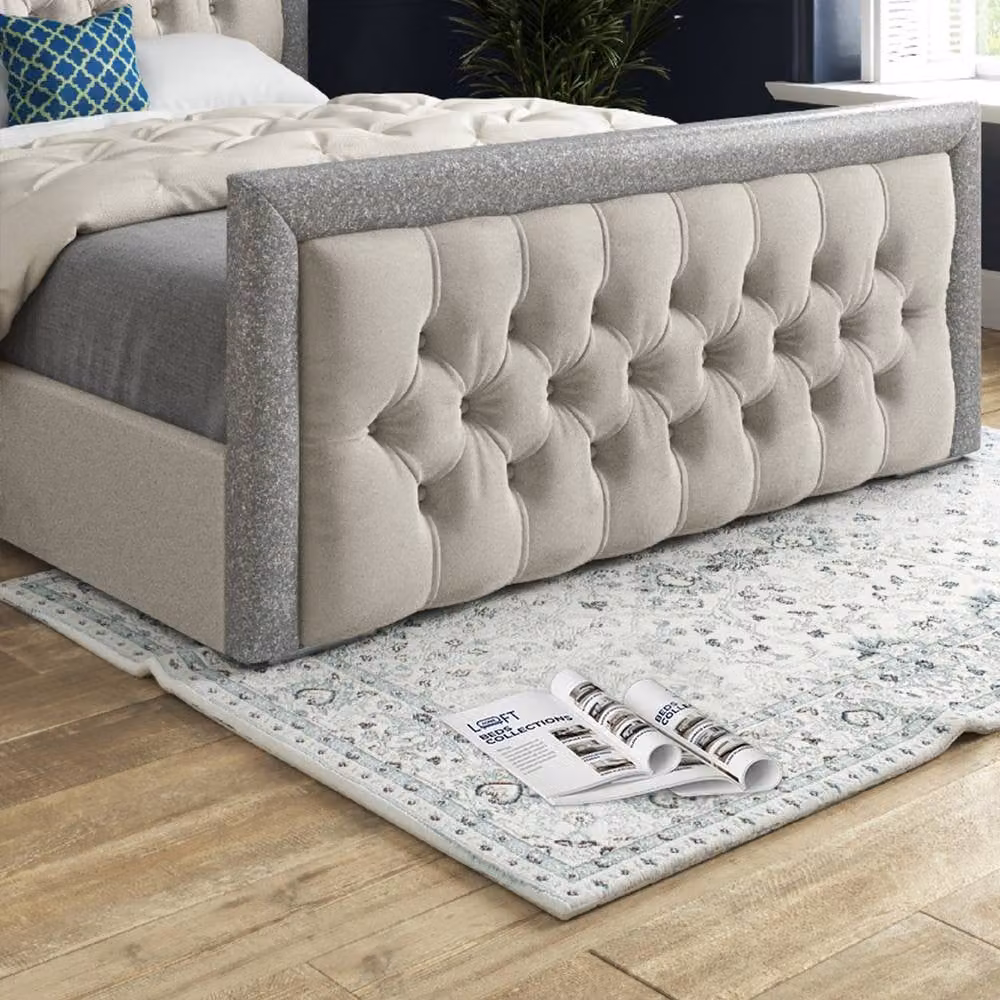 KDMD Wambrook Designer Bed Frame in Cream Beige Soft Velvet with Glitter Border, Single, W/D/H: 90 x 190 x 137 cm – 5