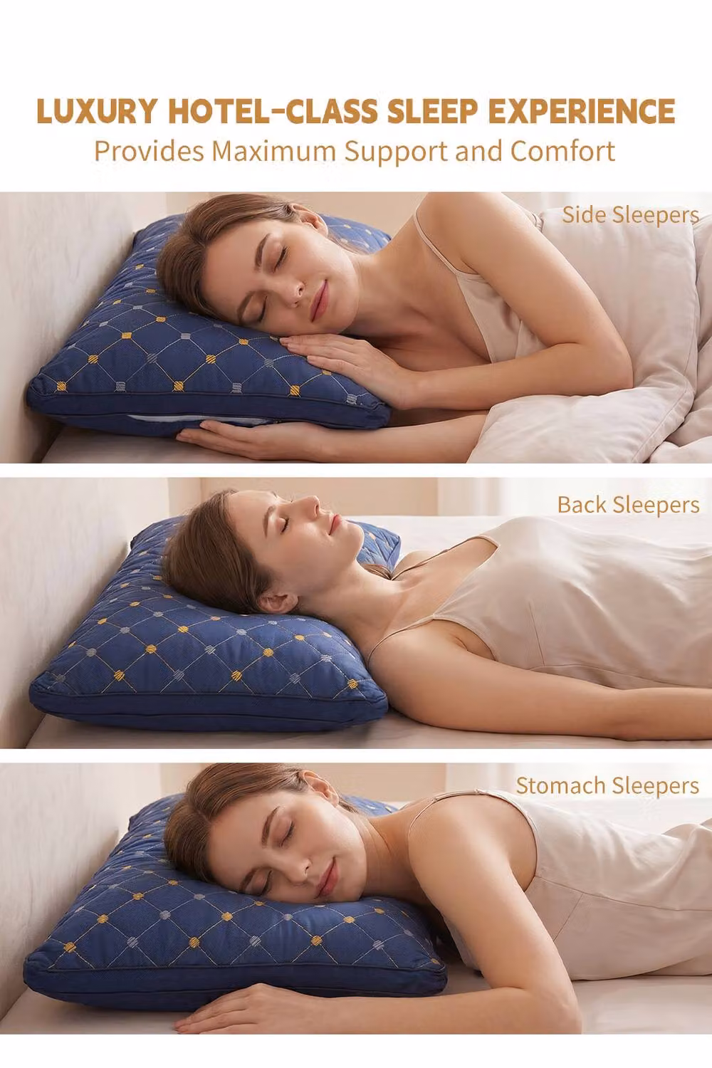 Living and Home Breathable Plush Rectangular Pillow Insert for Back, Stomach and Side Sleepers in Blue – 3