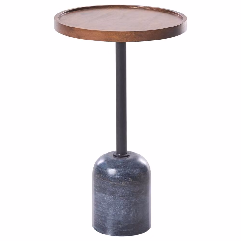 Wyld and Coco Round Side Table with Brown Mango Wood Top and Black Marble Base – 2