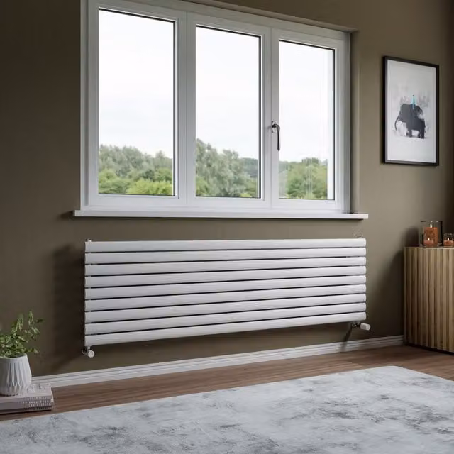 Agadon Neo Oval Tube Horizontal Designer Radiator in White, W: 180 cm, D: 52.6 cm, H: 52.6 cm