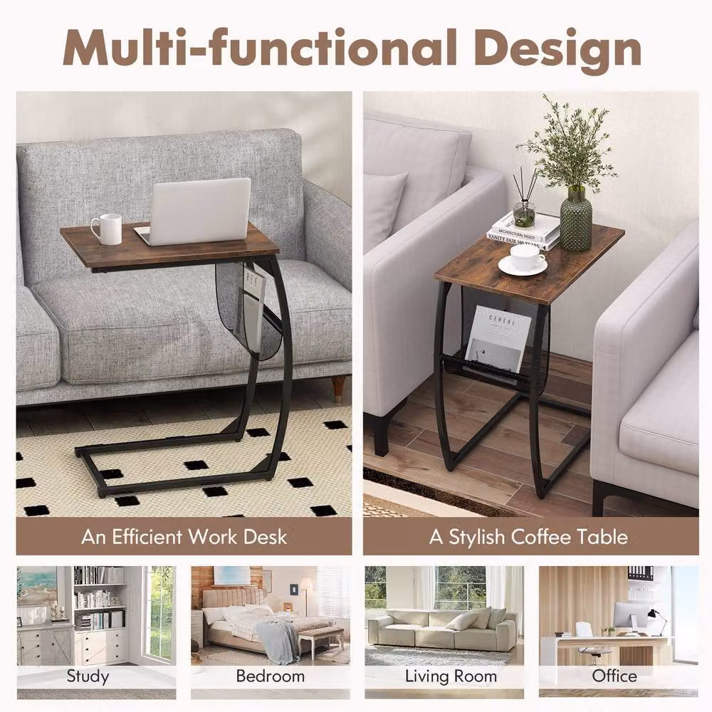 Costway Set of 2 Industrial C-Shaped Side Tables and Nightstands in Brown – 2