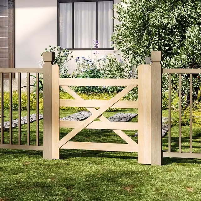 Livingandhome Brown Timber Big Cross Outdoor Garden Gate, Width: 90 cm