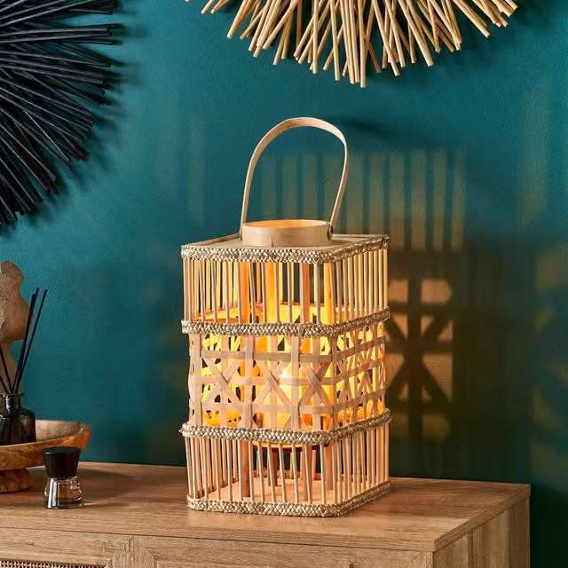 Wyld and Coco Brown Rectangular Glass Candle Holder Lantern, Height: 39 cm