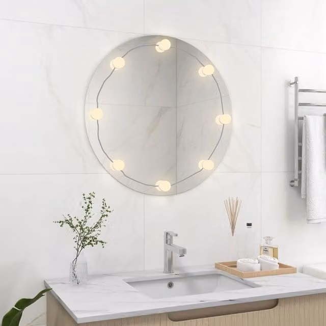 Berkfield Home Round Glass Wall Mirror with LED Lights in Silver