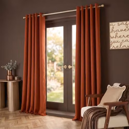 OHS Pair of Thermal Blackout Eyelet Curtains in Orange, W: 167 cm, H: 182 cm