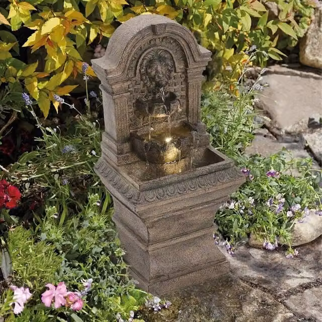 NESTLUNE Large Solar Water Feature Outdoor Garden Lion Statue in Grey, Height: 100 cm, Width: 15 cm, Depth: 15 cm – 1