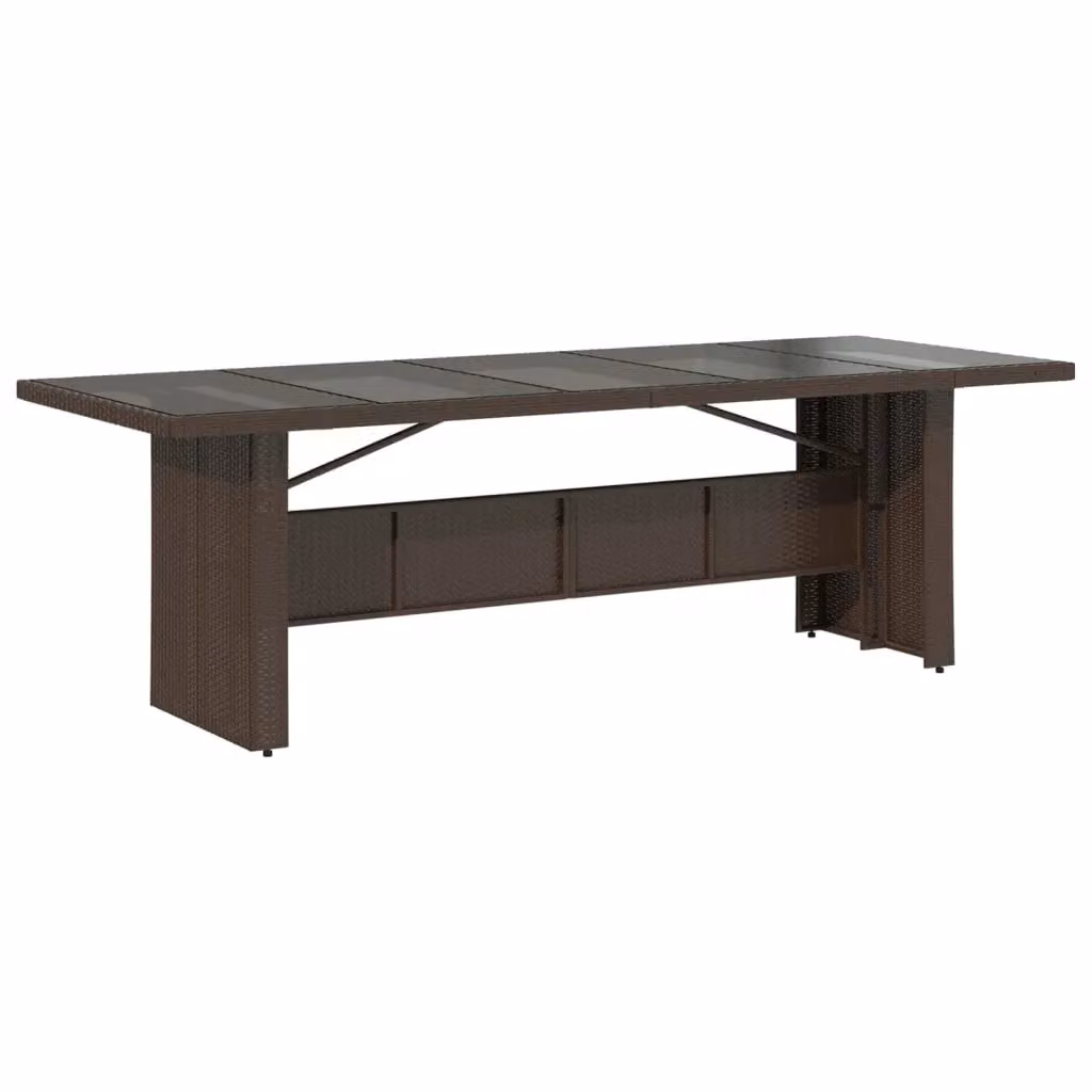 Berkfield Home Modern Brown Poly Rattan Garden Table with Glass Top, W/D/H: 240 x 90 x 75 cm – 2