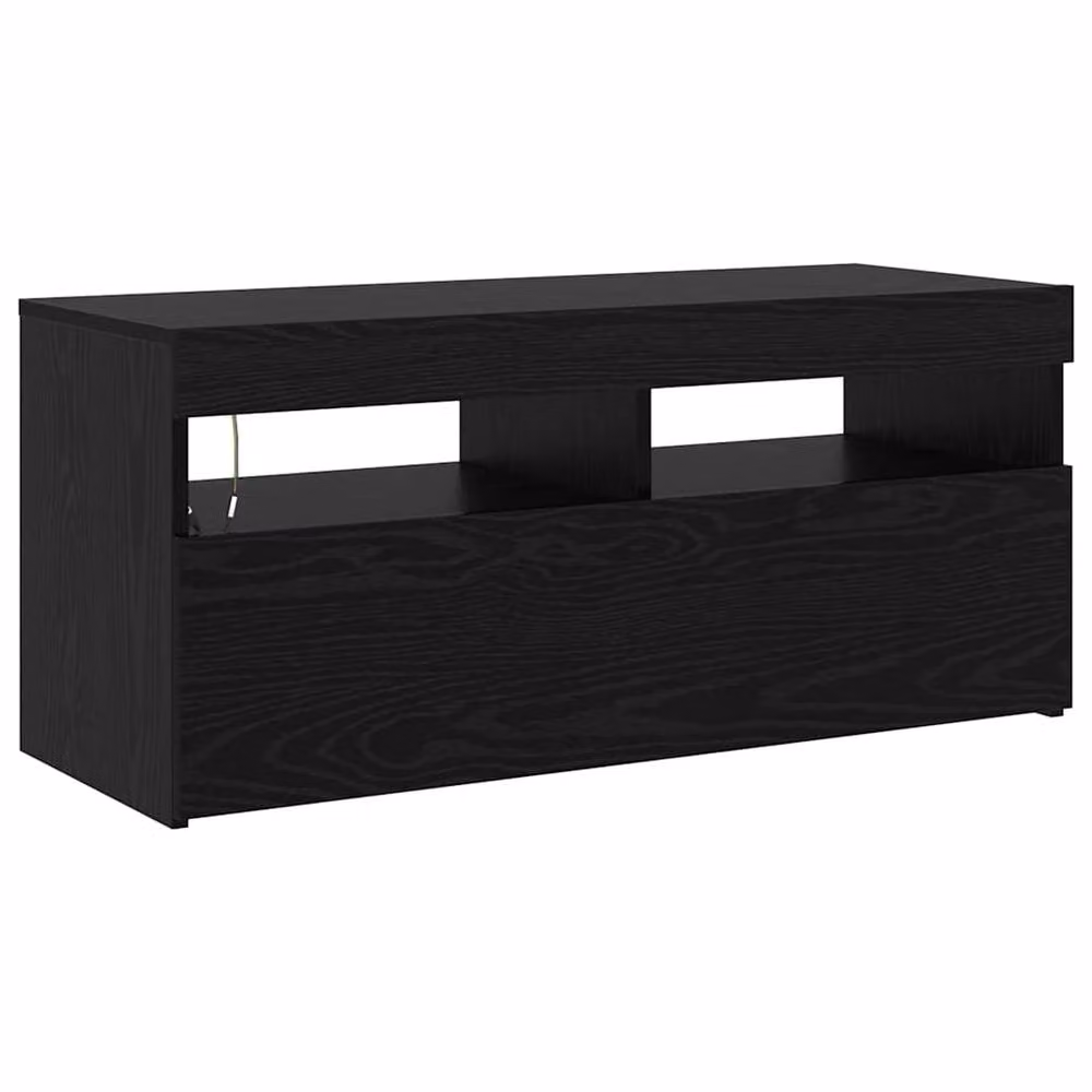 Berkfield Home Set of 2 Modern TV Cabinets in Black Oak with LED Lights and Matt Finish – 5
