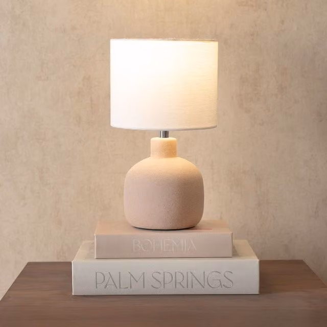 ValueLights Chelsea Sandblast Ceramic Table Lamp with Natural Linen Shade in Beige
