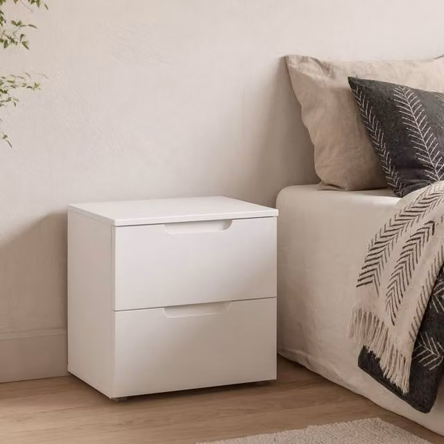 Wyld Haus Leipzig White Gloss Bedside Table with 2 Drawers