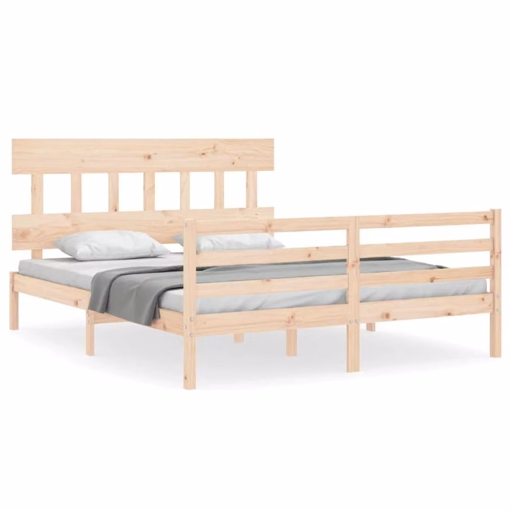 Berkfield Home Beautiful Bed Frame with Headboard in Natural Solid Pine, W/D/H: 160 x 200 x 165.5 cm – 2