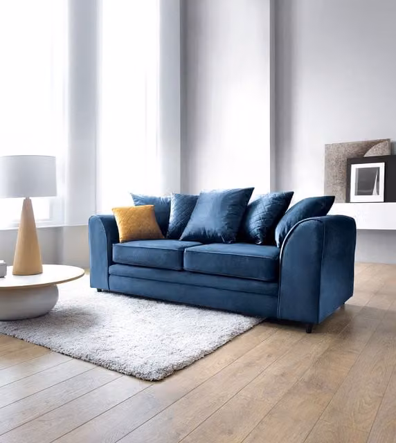 Abakus Direct Chicago 3 Seater Sofa in Dark Blue with Spill-Proof Velvet Fabric, W/D/H: 180 x 89 x 78 cm
