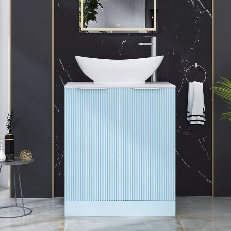 Royal Bathrooms Evora 700mm Powder Blue Fluted Floor Standing Countertop Vanity Unit with Amaze Basin and 2 Soft Close Doors