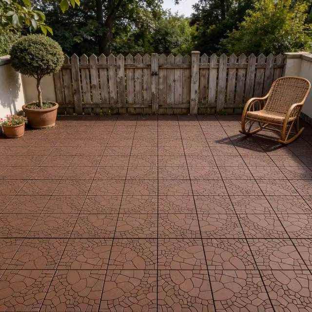 NIVOR 44 Piece Composite Plastic Decking Tiles for Indoor and Outdoor Use, Brown, 30 x 30 cm