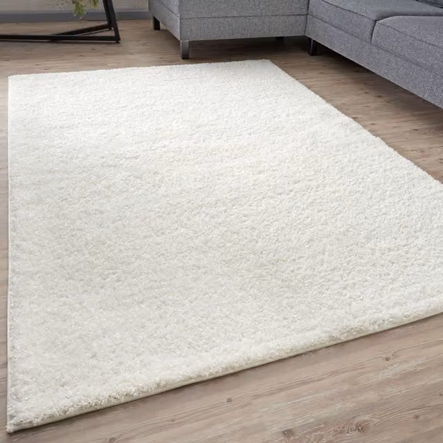 THE RUGS Soft Plain High Pile Shaggy Square Rug in White, W/D: 120 x 120 cm – 1