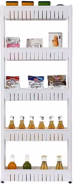 FORGEVIO 5 Tier Slide Out Kitchen and Bathroom Trolley Rack in Matt White – 1