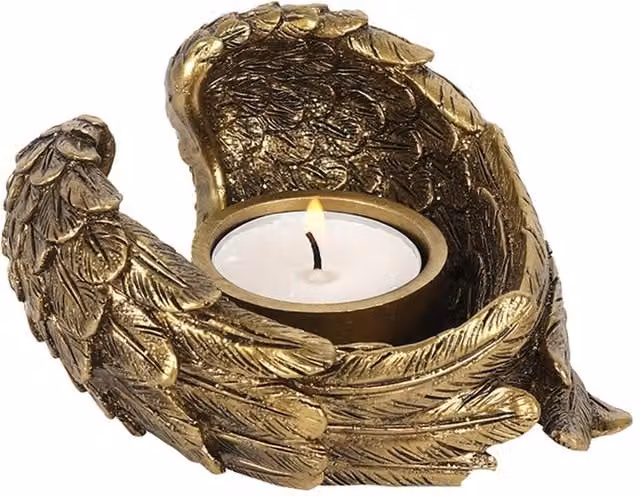 KDMK Antique Gold Angel Wing Metal Tealight and Votive Candle Holder