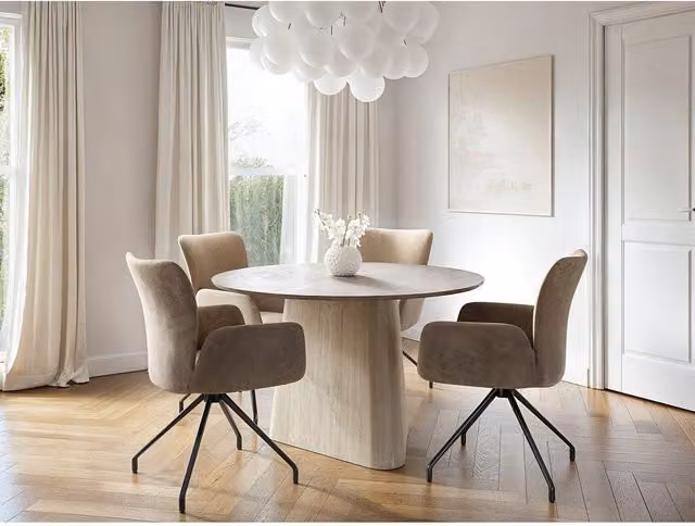 SOLACE+CO Elin Round Dining Table and Kora Chairs Set in Beige, Brown and Black