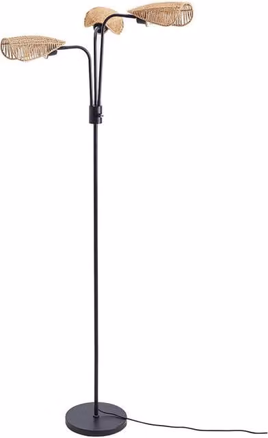 Lifeideas 3-Bulb Boho Floor Lamp with Paper Rope Lampshade in Black, Diameter: 34 cm
