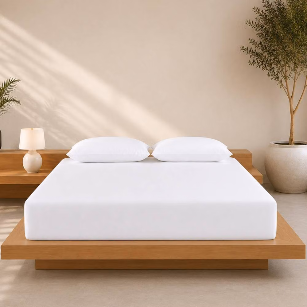 Pamposh 1000TC Cotton Mako Satin Duvet Cover and Fitted Sheet Set in White, King Size – 3