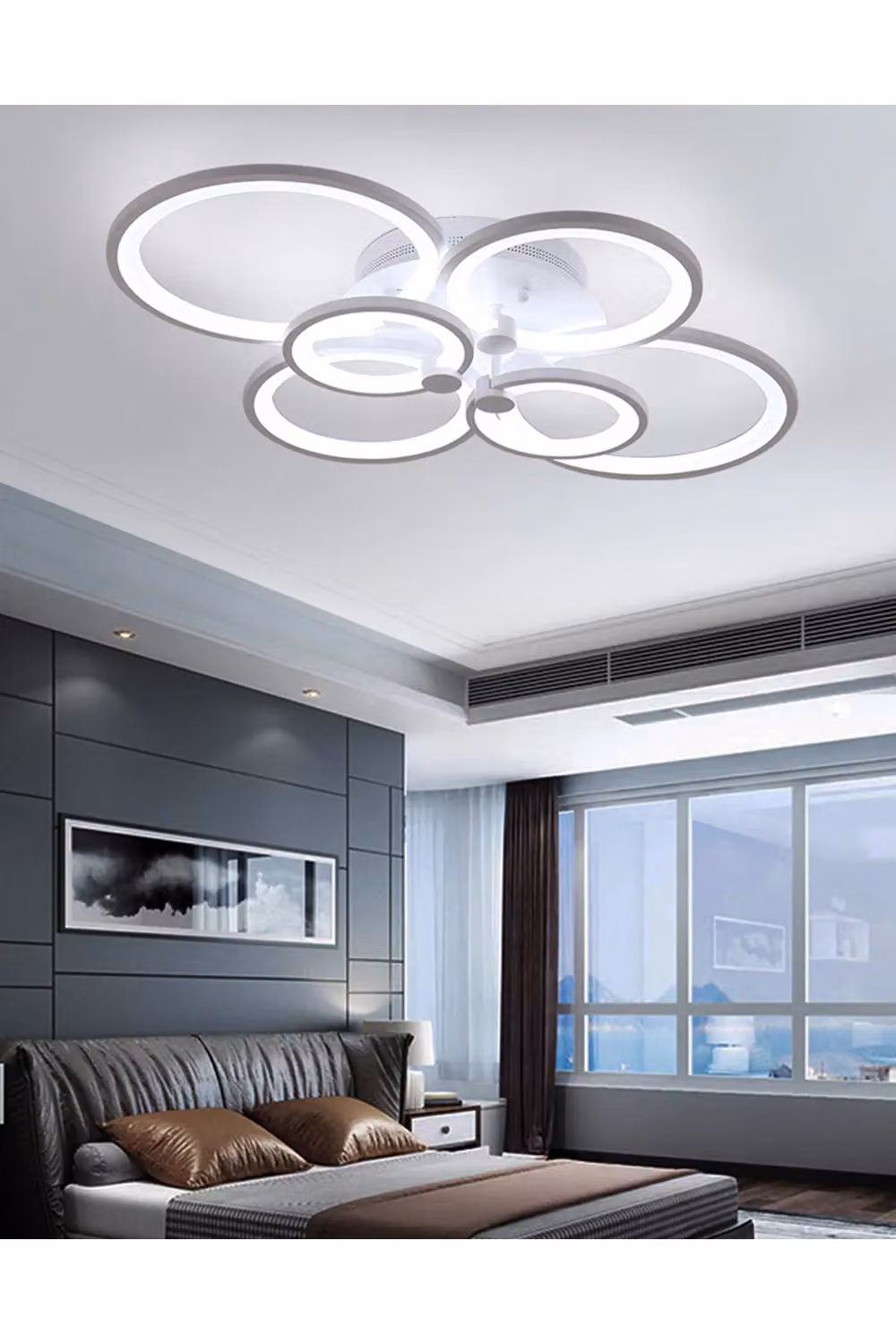 Living and Home Modern Circular LED Semi Flush Ceiling Light, White, Width: 75 cm – 2