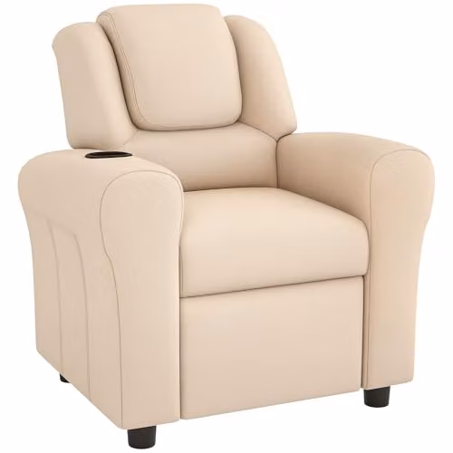 HOMCOM Kids Recliner Chair with Adjustable Backrest and Footrest in Beige
