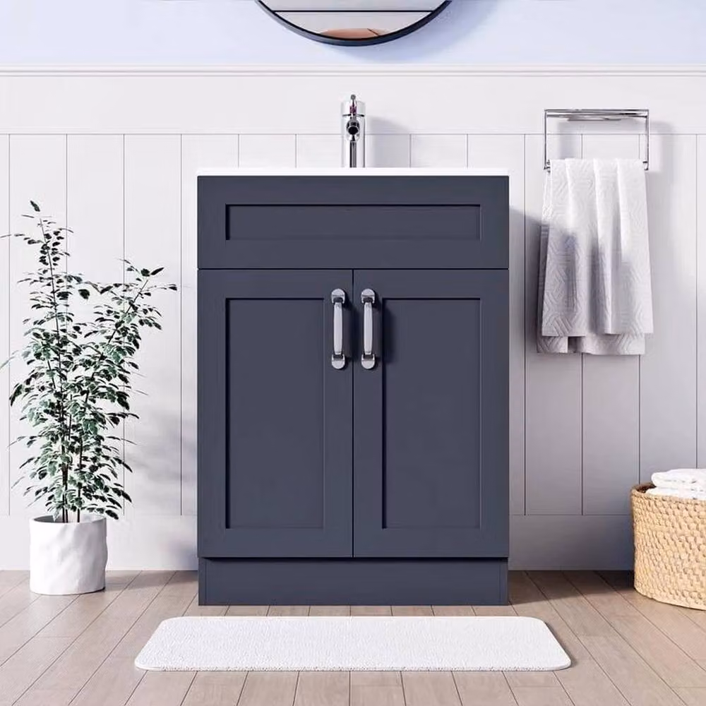 FORGEVIO Grey Modern Freestanding Bathroom Vanity Unit with Hinged Doors and Internal Shelves – 4