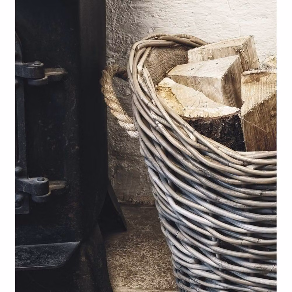 Lemon Pavilion Brown Wicker Oval Log Basket with Handles, W55 x D36 x H39 cm – 4