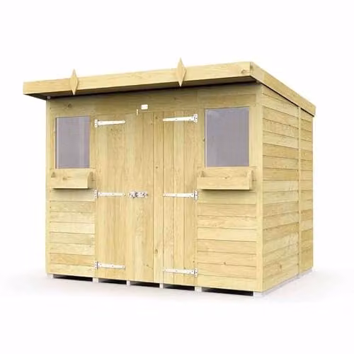 Buttercup Farm Rustic Wood Pent Summer Shed in Brown, W: 243 cm, D: 214 cm, H: 201 cm – 1